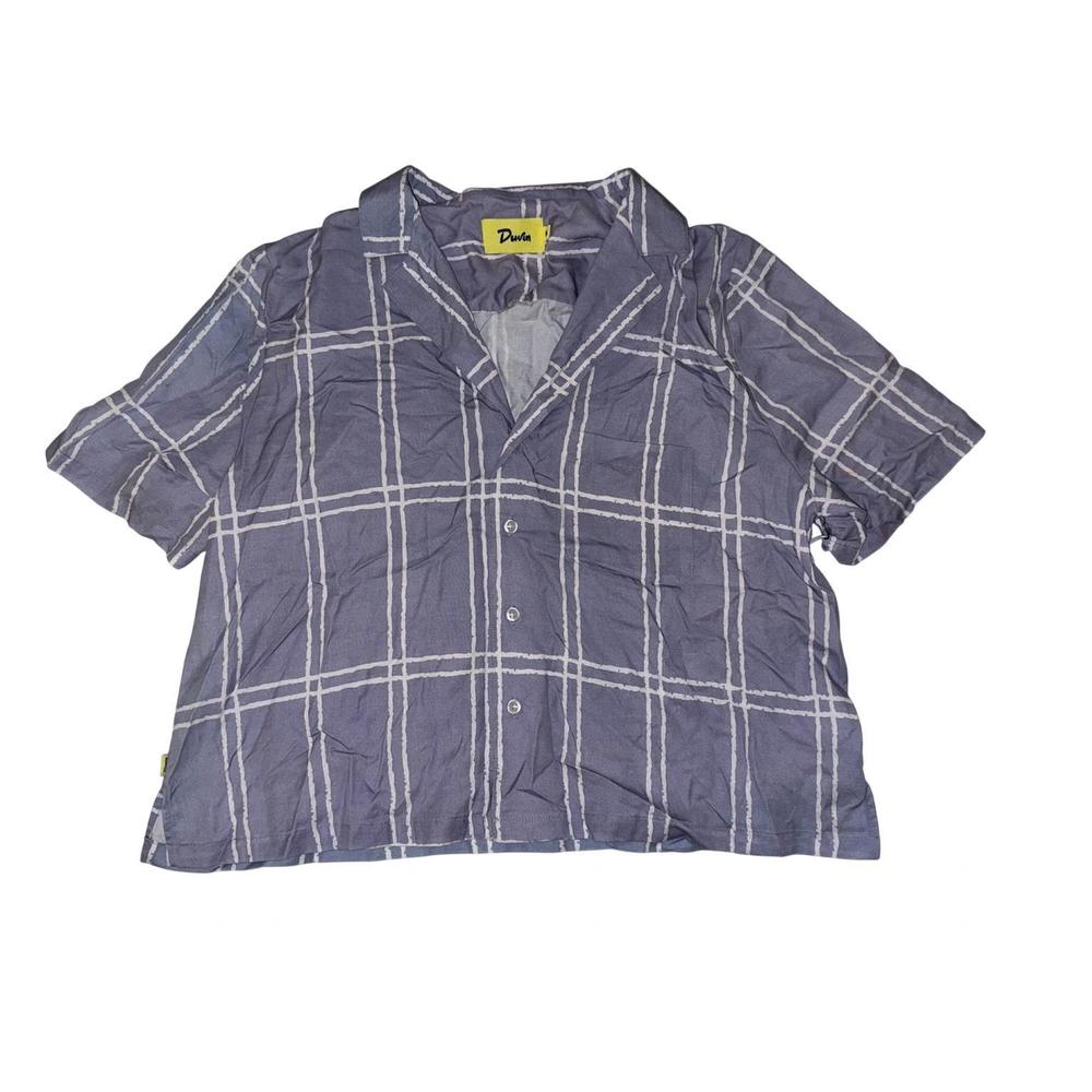 NEW DUVIN women's dd grid crop button up top in blue